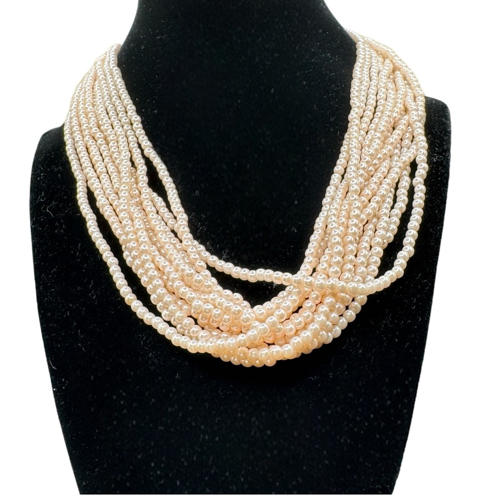 Multi Strand 80s Necklace Pink Rose Seed Bead Vintage 9.5” Long Wedding, Bride - Picture 7 of 10